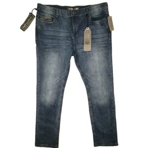 CULTURA Men's Straight Fit Jeans 42x32 NWT Medium Wash Stretch Denim Embroidered